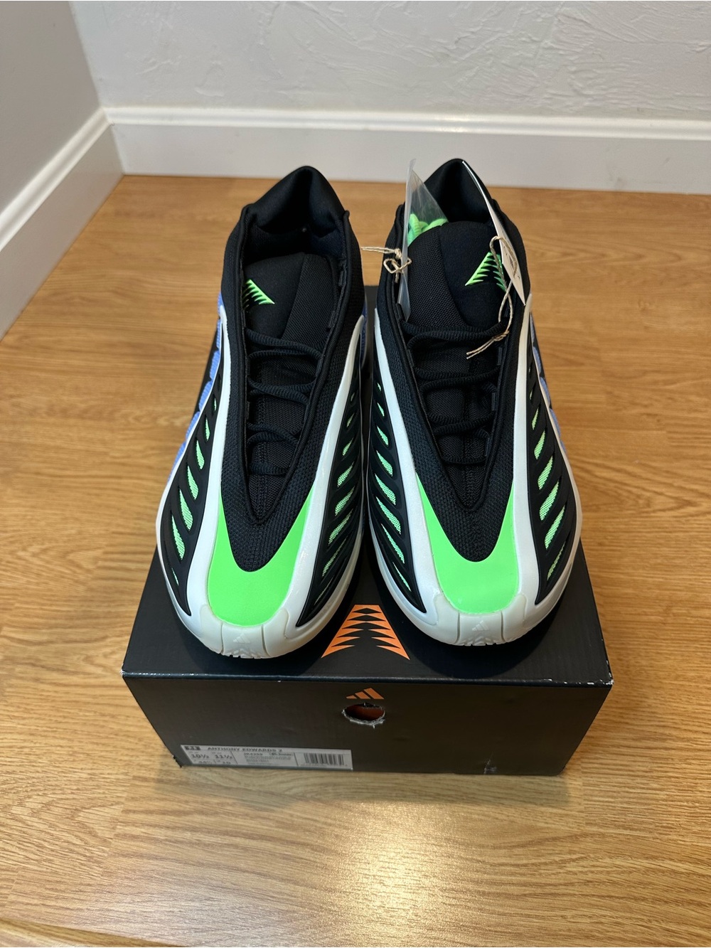 New adidas Anthony Edwards 2 AE 2 Lucid Lime Mens 10.5 Blue Black W/Box